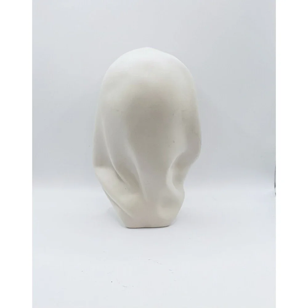 Modern Ceramic Veiled Woman Bust Sculpture White Matte Art Statue Angus 8.5”